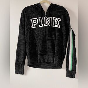Victoria's Secret Women’s Charcoal Hoodie with Green Stripes Large